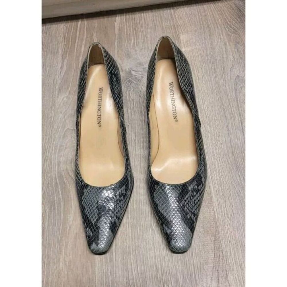 Worthington Leather Black & Gray Snake Skin Print Heels  - Size‎ 7M